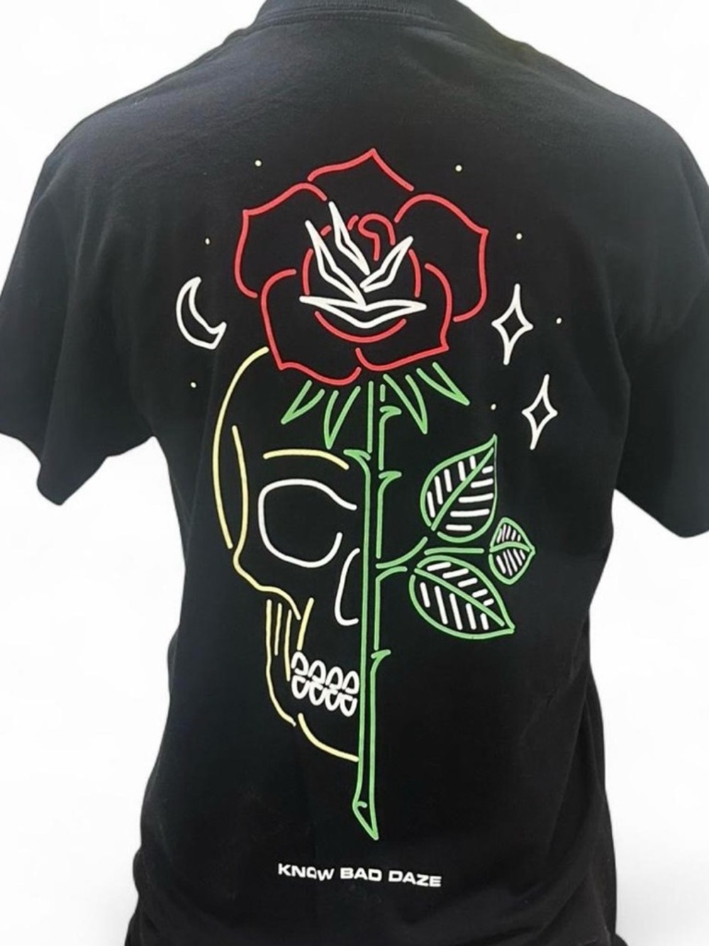 Black Short-Sleeve Rose & Skull Graphic Tee
